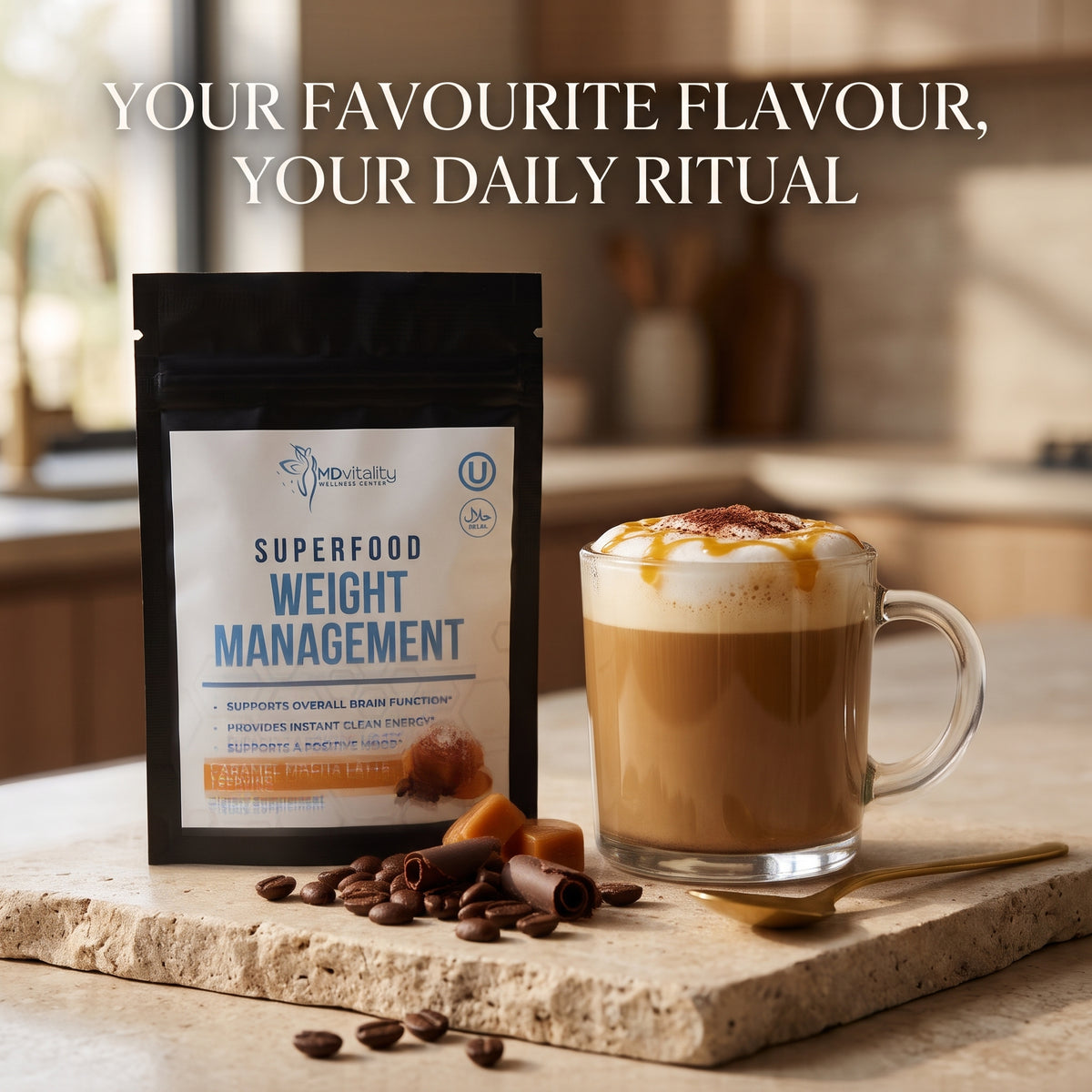 MDVitality Superfood Weight Management – Caramel Mocha Latte 1 Servings (Pack of 3)