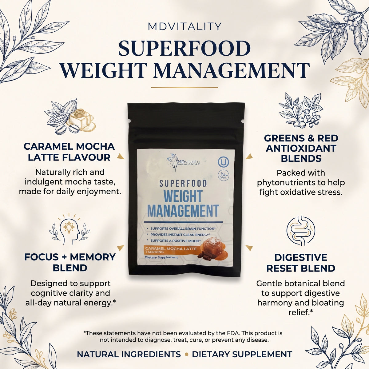 MDVitality Superfood Weight Management – Caramel Mocha Latte 1 Servings (Pack of 3)