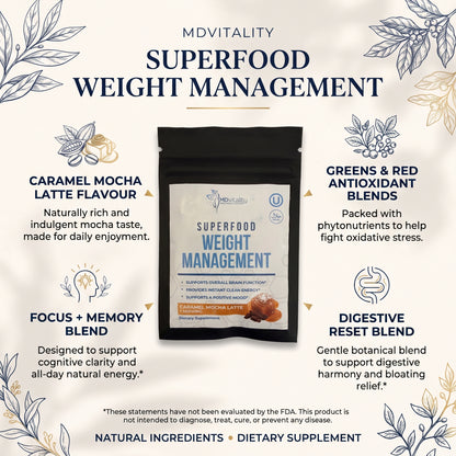 MDVitality Superfood Weight Management – Caramel Mocha Latte 1 Servings (Pack of 3)