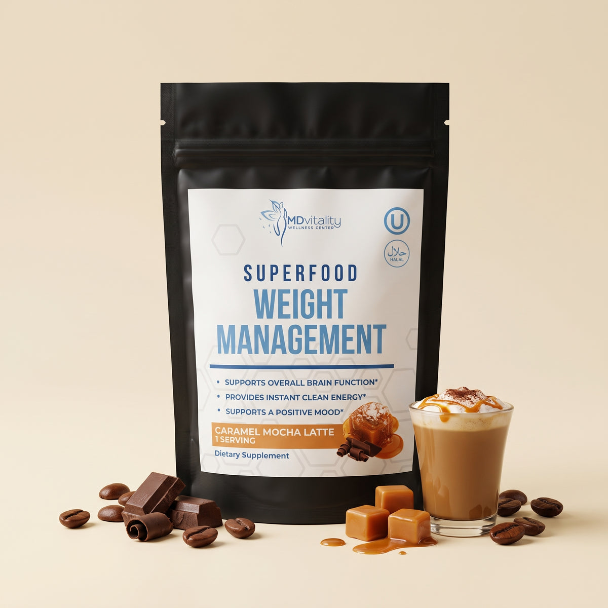 MDVitality Superfood Weight Management – Caramel Mocha Latte 1 Servings (Pack of 3)